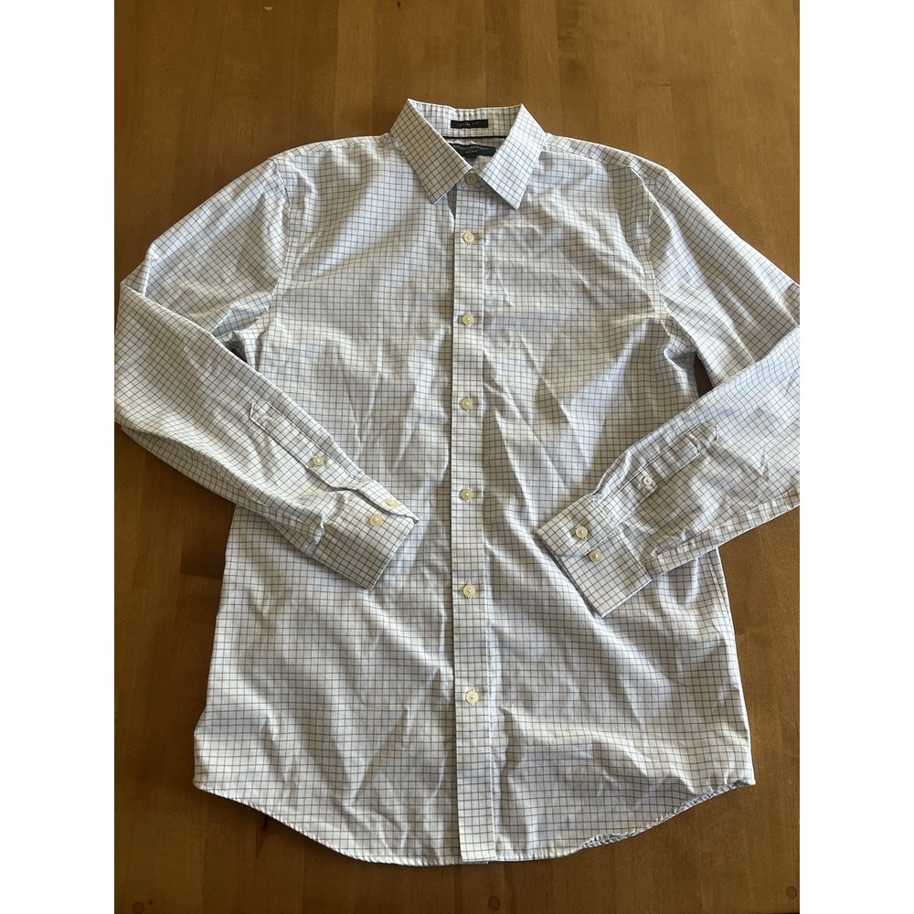 Banana‎ Republic Men's Sz M Slim Fit Non Iron Dress Shirt Blue Box Plaid Cotton